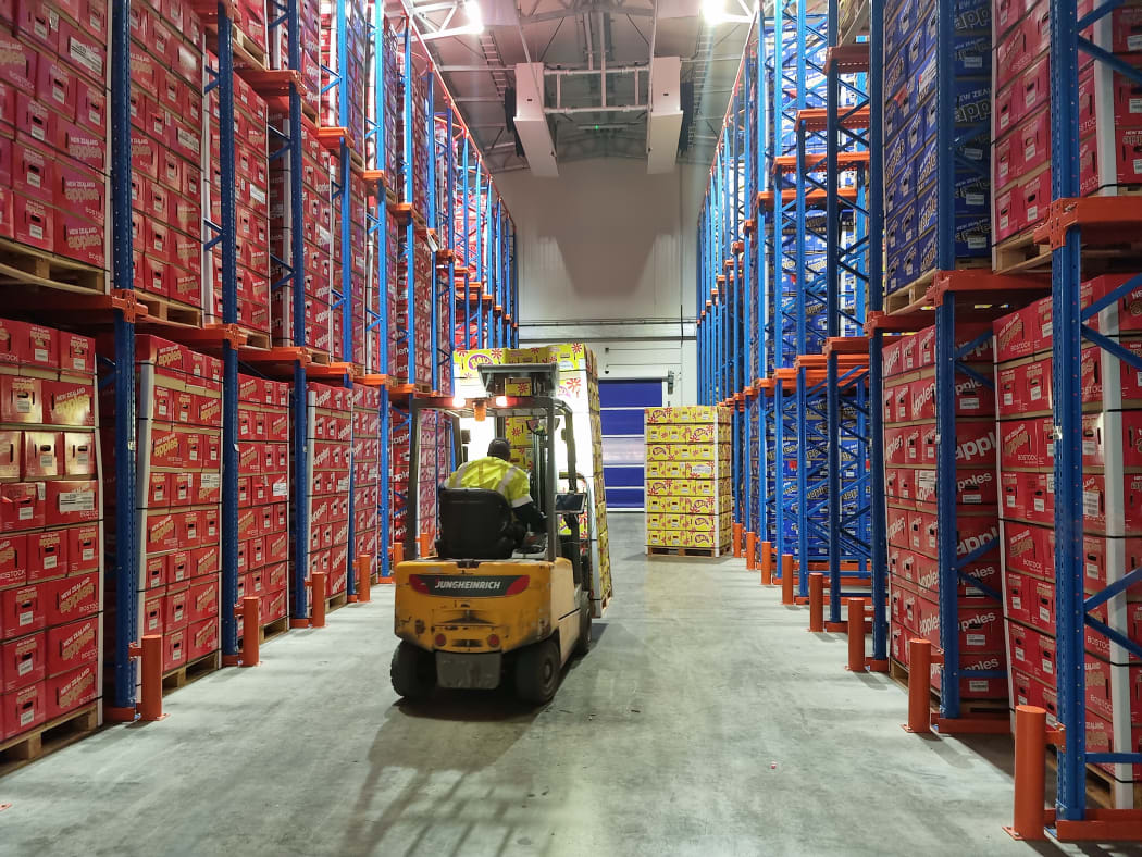 Boxes of apples in the Thomas Brothers coolstore.