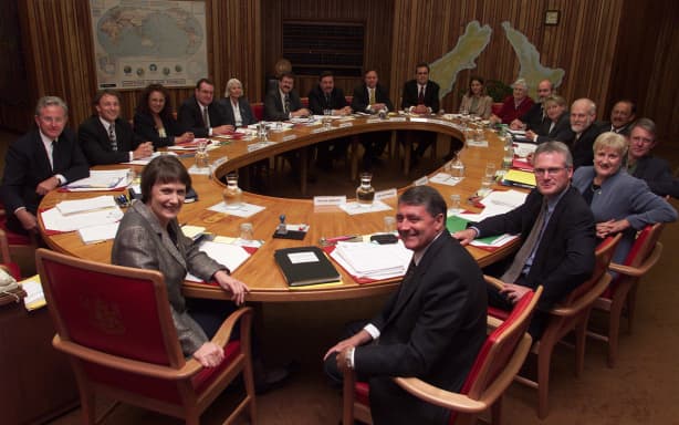 Helen Clark, Jim Anderton and the cabinet members of the Labour-Alliance coalition government, 1999