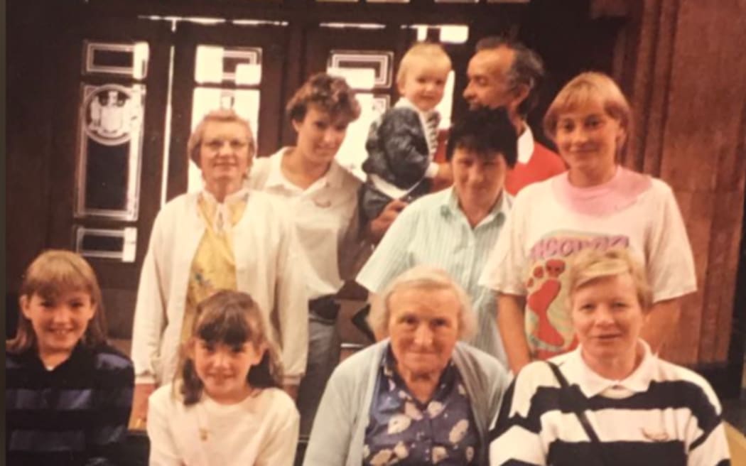 Back row: Bek Thomas' sister Christine, Dad holding Greg. Middle row, from left, Aunty Gloria, Aunty Elaine, and cousin Victoria. Front row, from left, Nicole, Bek, Gran, and her Mum.