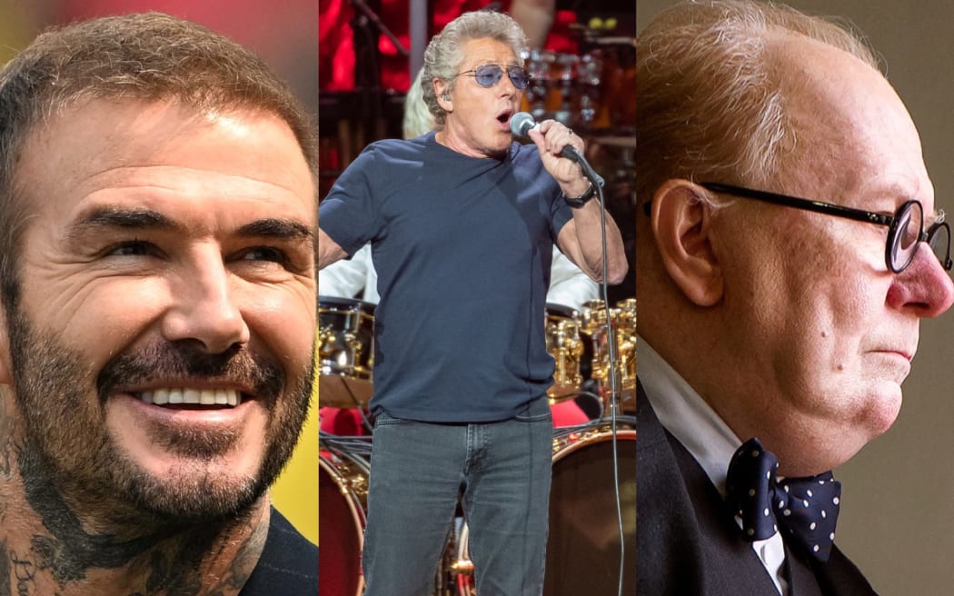 Roger Daltrey (centre), David Beckham (left) and Gary Oldman (right).