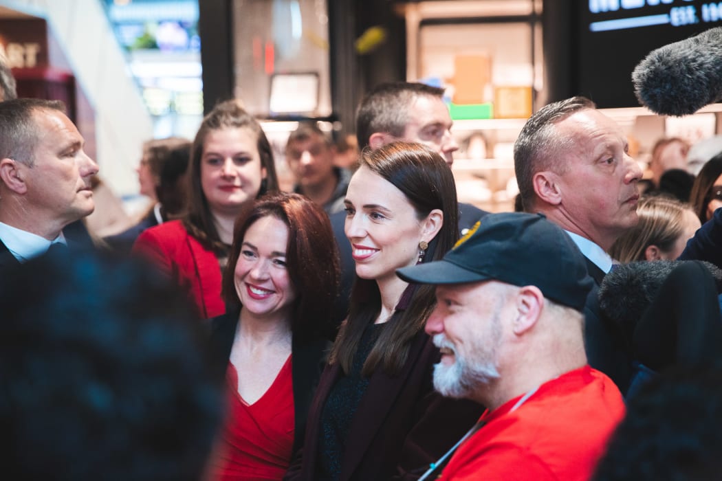 Labour members were in Lower Hutt today to visit Abstract Designs in Petone, do a walkabout in Queesngate Mall, and then went to a rally at in Wellington at Victoria University. 13 Oct 2020.