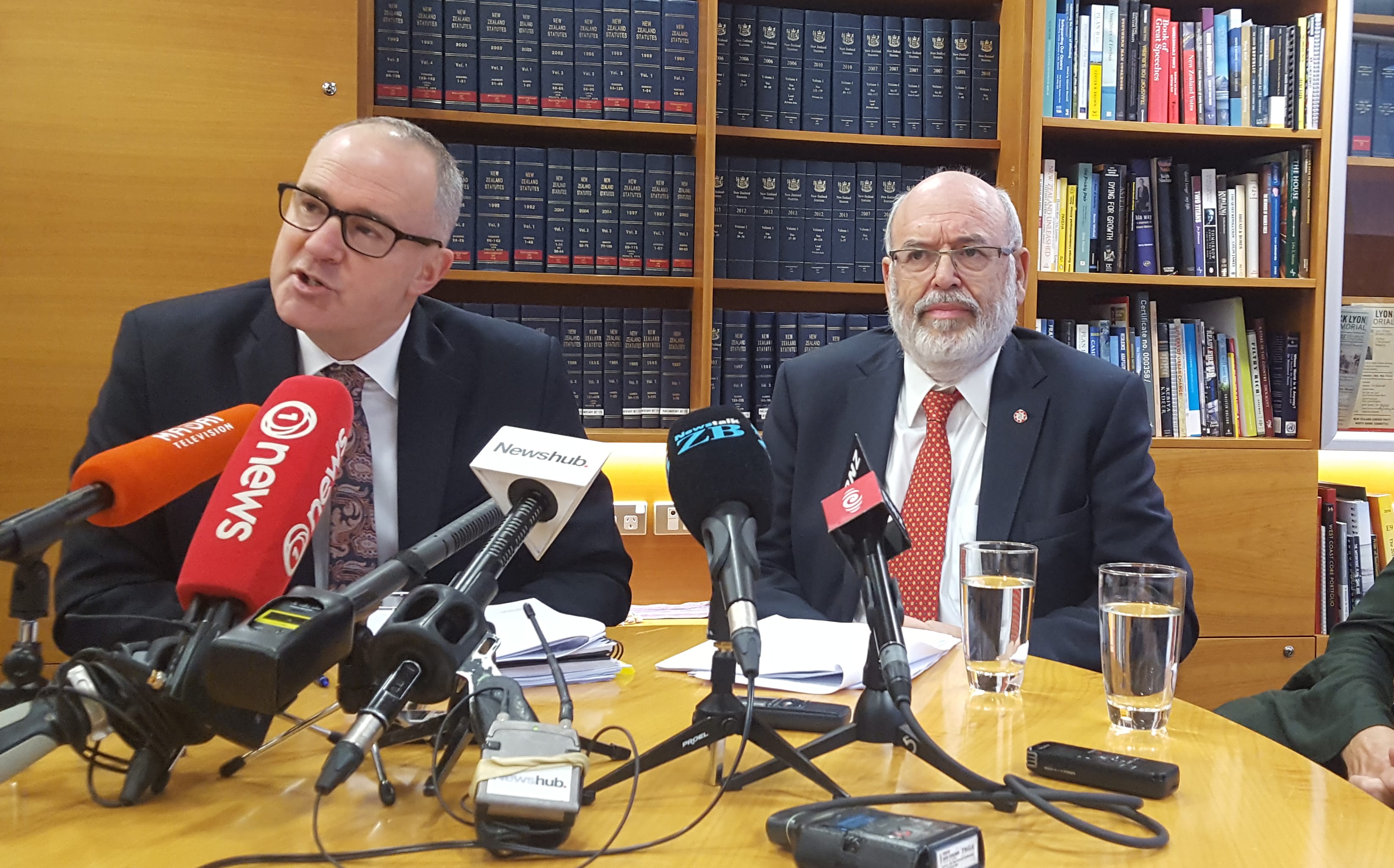 Housing Minister Phil Twyford, Prime Minister's chief science adviser Sir Peter Gluckman and Dr Anne Bardsley.