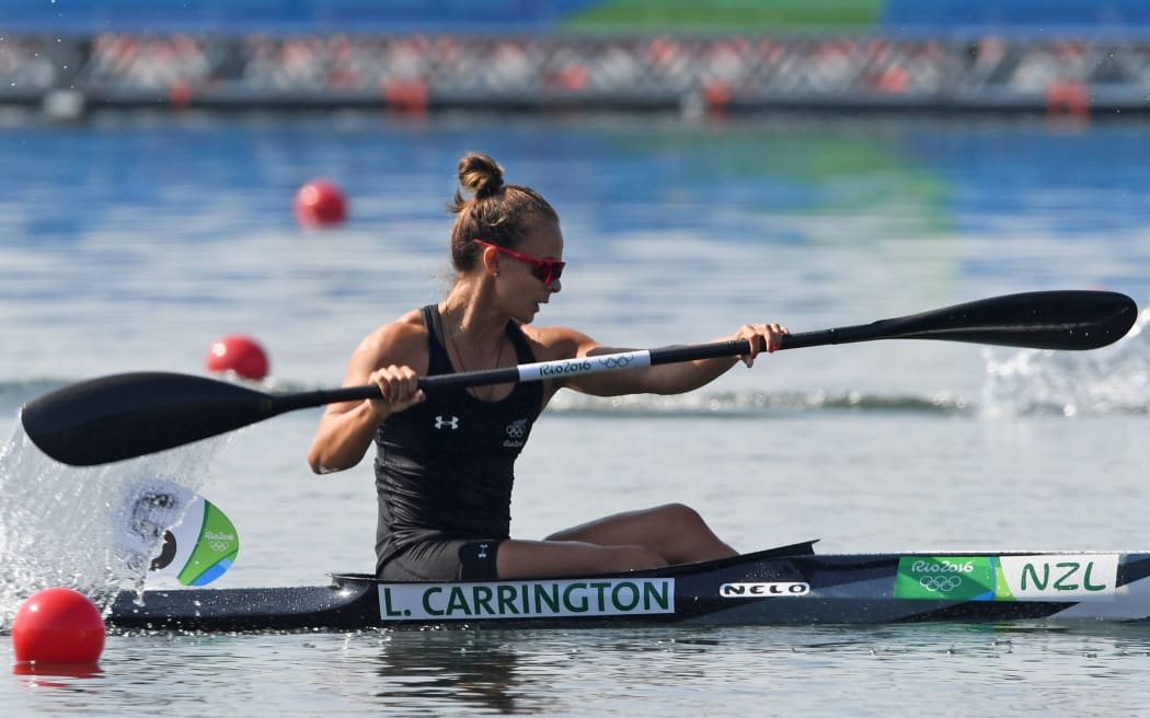 Lisa Carrington competes in the Women's Kayak Single (K1) 500m event at the Lagoa Stadium during the Rio 2016 Olympic Games in Rio de Janeiro on August 17, 2016.