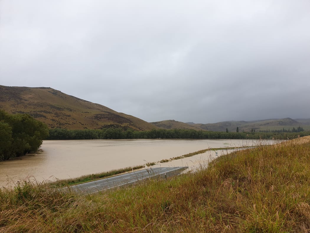 Flooded Taieri River in Central Otago.