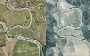 These aerial shots taken before and after Cyclone Gabrielle show a section of Gisborne's Waipaoa River between Ormond and Te Karaka. The Waipaoa River burst its banks in several places, forcing people to evacuate and make for higher ground