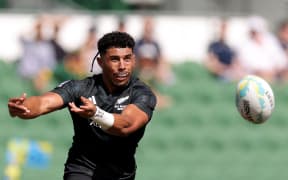 Ngarohi McGarvey-Black of New Zealand against Uruguay during the Rugby SVNS Series at HBF Park in Perth,