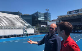 Karl Budge talks to The Detail's Sharon Brettkelly on centre court at Stanley St in Auckland