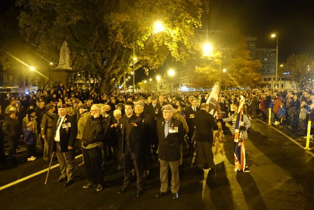 An estimated 10,000 people at the Queen's Gardens Cenotaph in Dunedin.