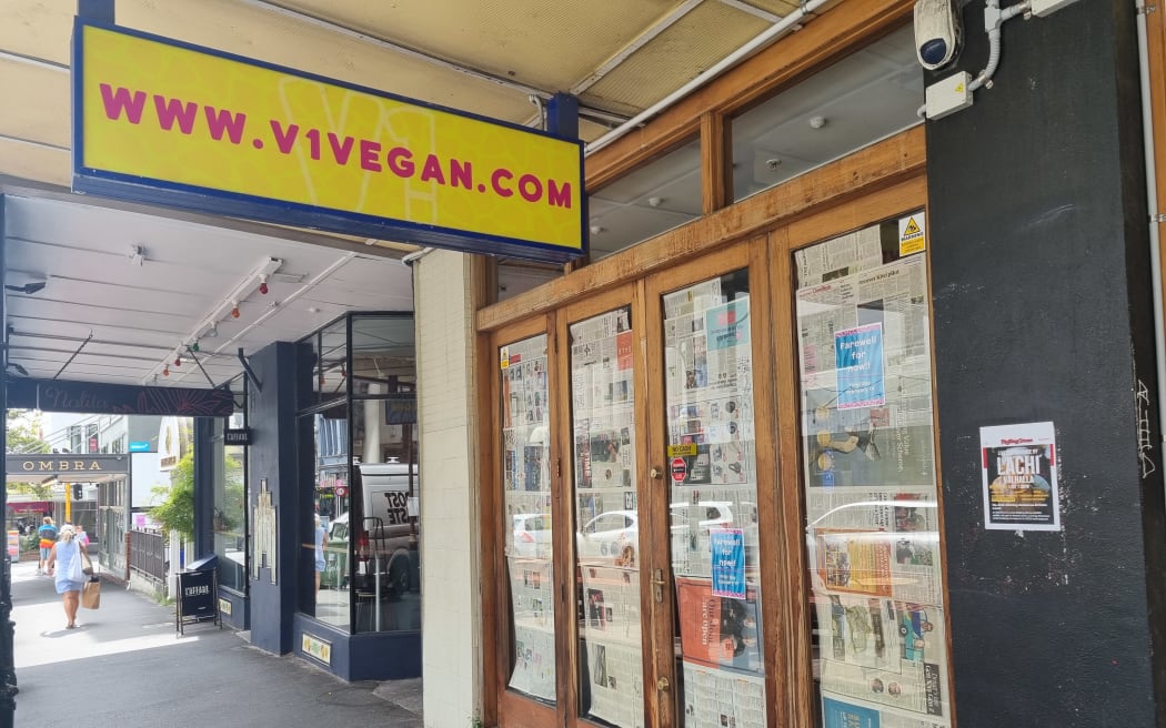 The V1 Vegan Store is closed on Cuba St, in central Wellington.