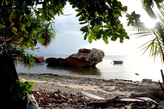 An old shipwreck in Tuvalu