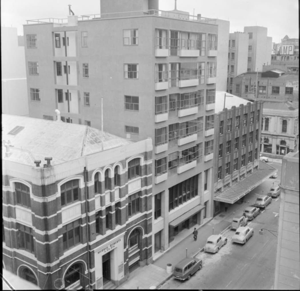 New Zealand Wool Board's new building, Featherston Street, Wellington. Evening post (Newspaper. 1865-2002) :Photographic negatives and prints of the Evening Post newspaper. Ref: EP/1958/0910-F. Alexander Turnbull Library, Wellington, New Zealand. /records/22782367