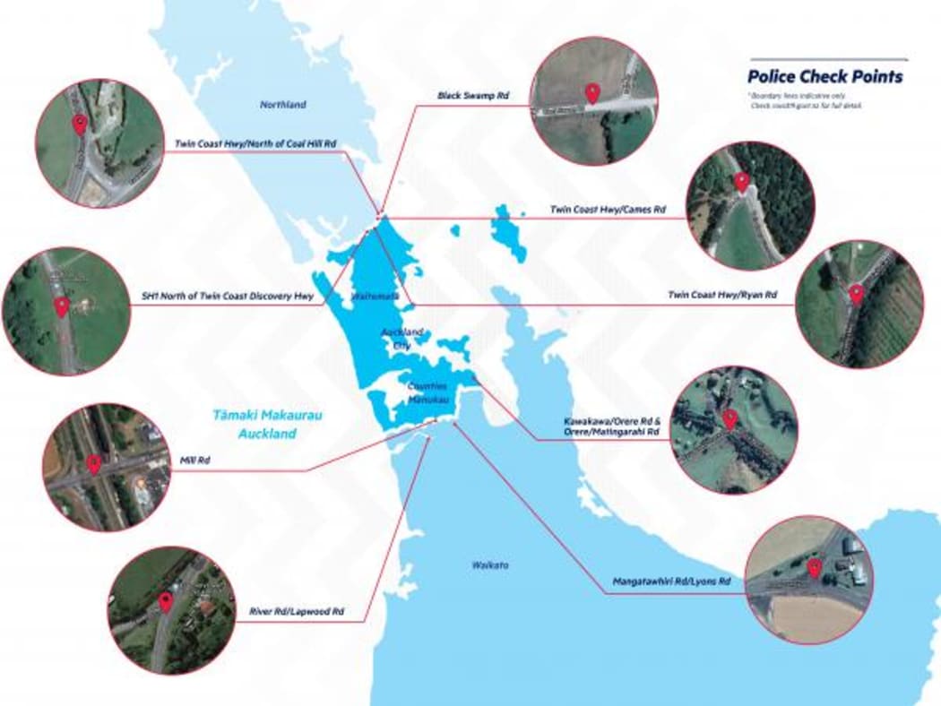 The checkpoints implemented by police in Auckland under alert level 3.