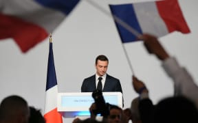 French Rassemblement National (RN) far-right party's president Jordan Bardella speaks during the party's election night following the first results of the second round of France's legislative election in Paris on July 7, 2024.