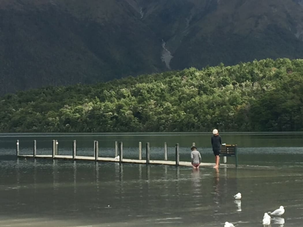 A flooded Lake Rotoiti in the Nelson Lakes National Park after the "bomb low" on 18/19 January 2017.