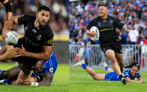 Dylan Brown and Mele Hufanga in action against Samoa.