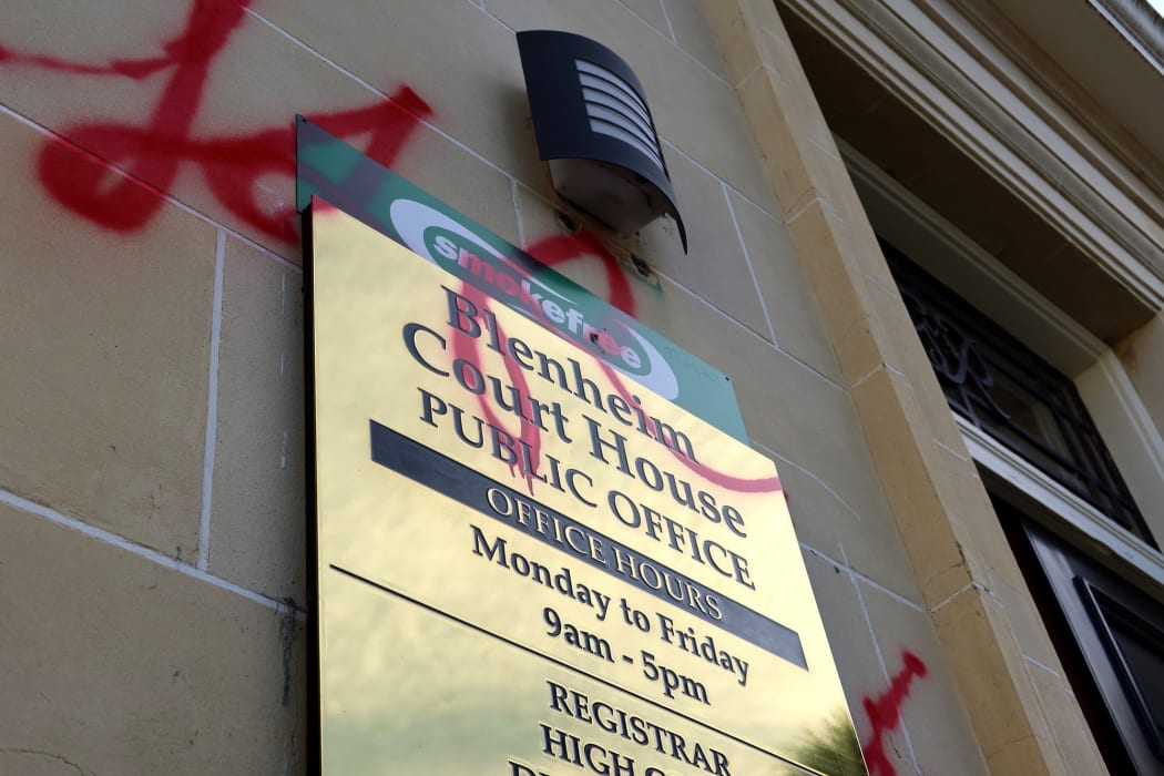 Blenheim's courthouse was vandalised earlier this week with the letters "RR".