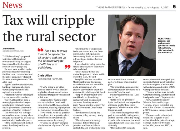 Farmers Weekly's story about Labour's water charging policy.