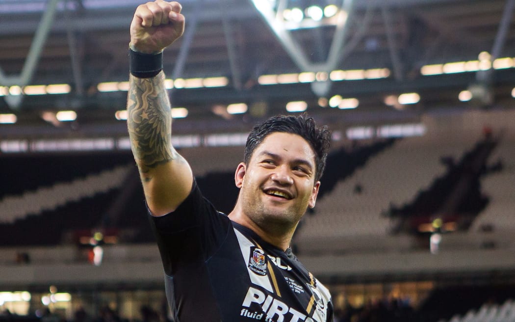 England v New Zealand, Second Test - Olympic Stadium, London, England - New Zealand's Issac Luke celebrates the win.