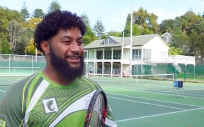 Junior Faguna, representing Tonga in tennis at the Pacific Games in Samoa.