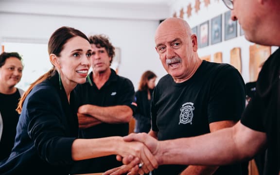 Jacinda Ardern meets first responders in Whakatāne.