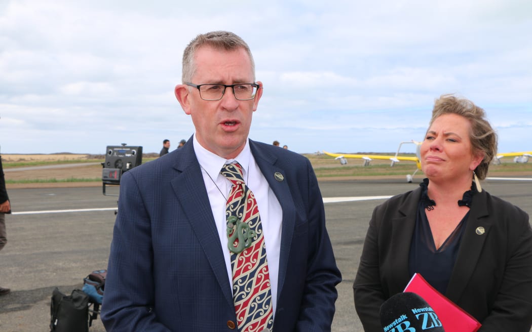 Tawhaki Board member David Perenara-O'Connell speaks to media at the Tawhaki National Aerospace Centre opening.