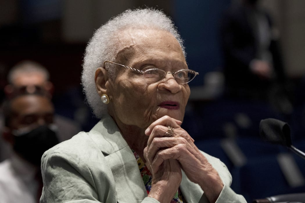 Viola Fletcher, the oldest living survivor of the Tulsa Race Massacre, testifies before the Civil Rights and Civil Liberties Subcommittee hearing in Washington, DC on May 19, 2021.