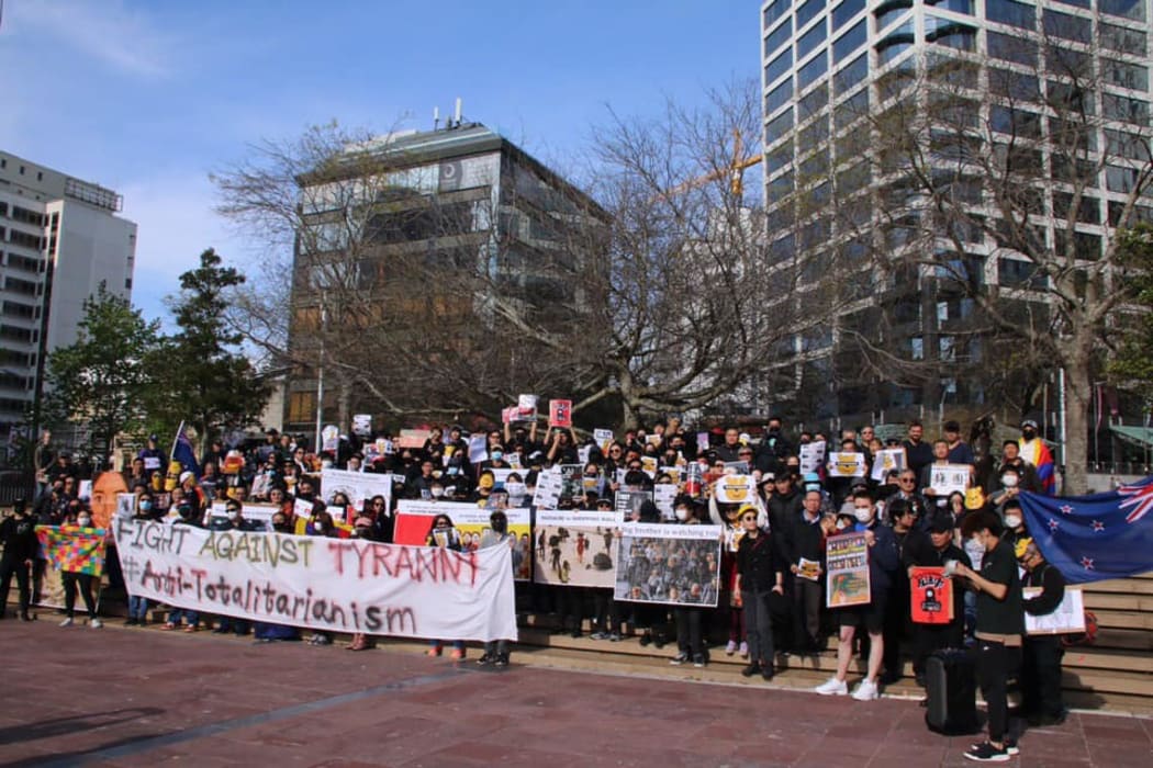 Anti-totalitarianism rally in Auckland's Aotea Square.