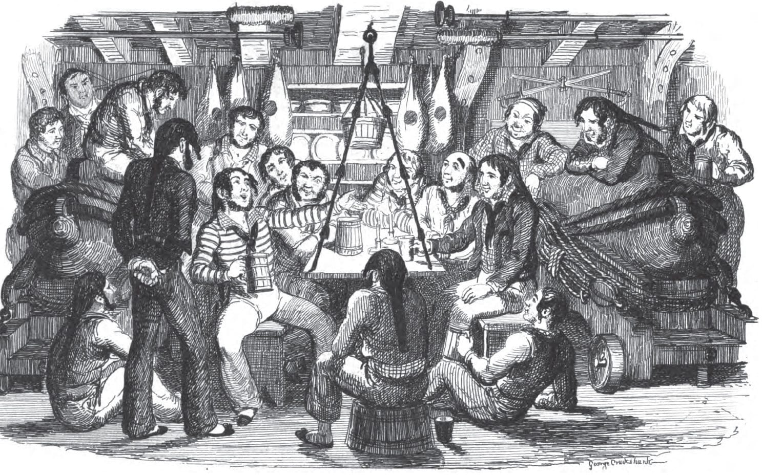 Saturday Night at Sea: An illustration from the book "Songs, naval and national" by Thomas Dibdin, 1841.