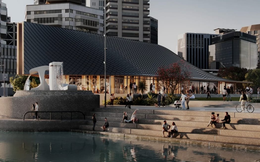 Projected image of the Fale Malae Trust cultural centre
