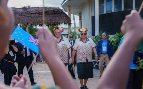 Australian Prime Minister Anthony Albanese, left, wiith Tuvalu Prime Minister Feleti Teo at the Pacific Islands Forum in Nuku'alofa, Tonga on 28 August 2024.