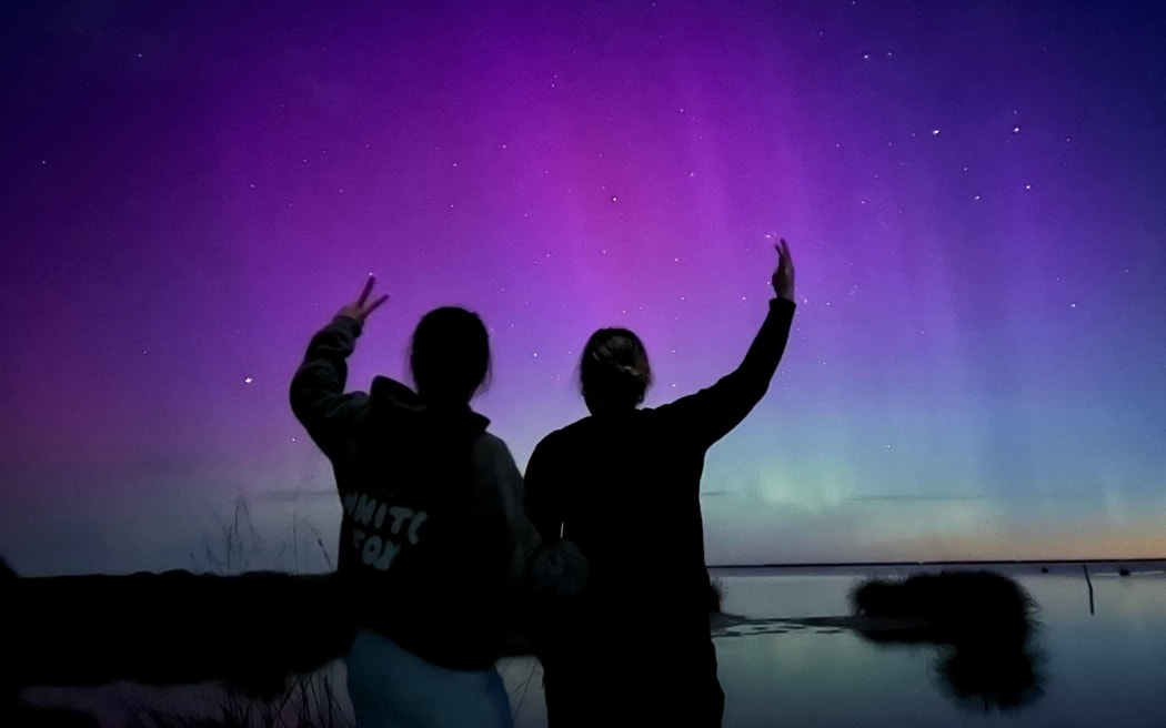 An image of the aurora australis taken with an iPhone 14 at Lake Ellesmere, Canterbury on 11 October 2024.