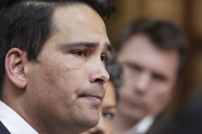 Simon Bridges talk to media after Jami-Lee Ross releases a phone call about a $100,000 donation to the National Party.