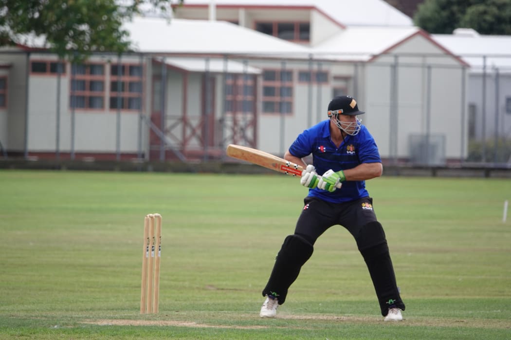 Former Black Cap Andrew Penn puts his weight into the ball while opening the batting for Whanganui against Hawke’s Bay in Palmerston North on Friday.