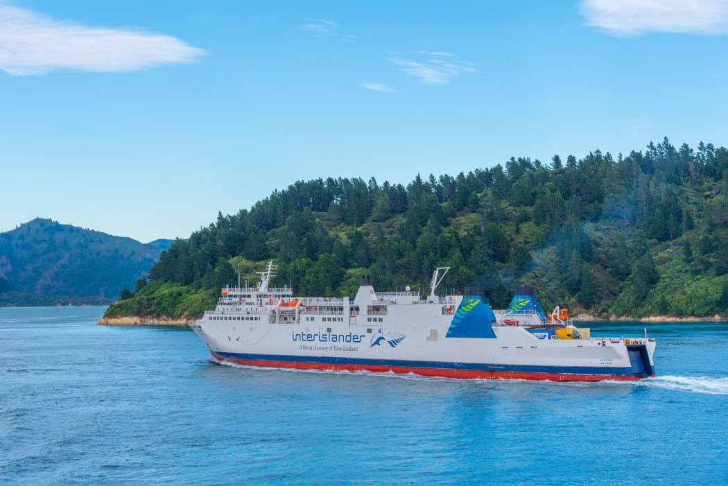 Interislander ferry cruising through Queen Charlotte sound on 8 February 2020.