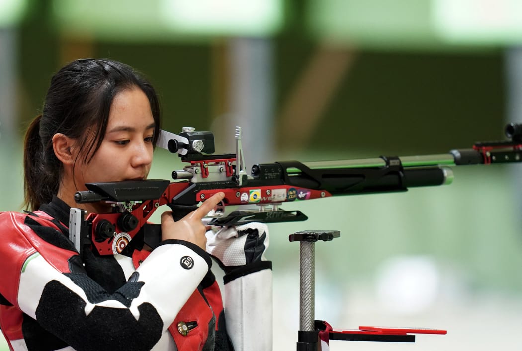 Wang Luyao of China during the Tokyo 2020 women's 10m air rifle qualification in Tokyo, Japan, July 24, 2021.