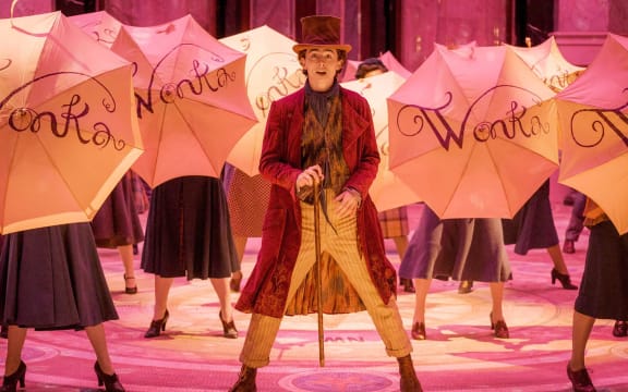 Still from the 2023 film Wonka featuring Timothée Chalamet as Willy Wonka