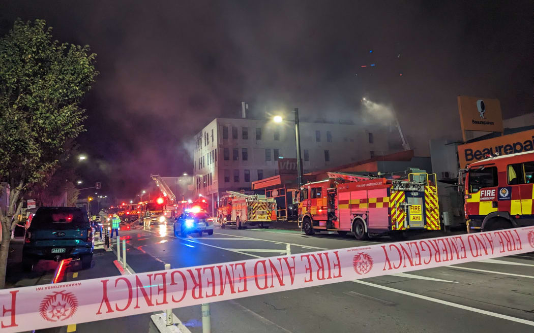 Firefighters at at the multi-storey Loafers Lodge, Adelaide Road, where fire broke out early Tuesday morning.