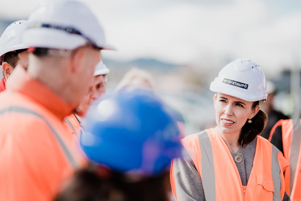 Labour Party leader Jacinda Ardern dons an 'I love Taupō' helmet during her visit to various sites in the town while on her election campaign, on 10 September, 2020.