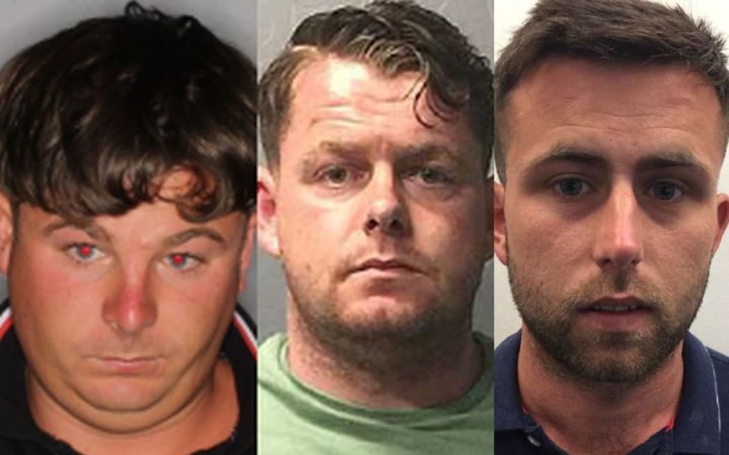 British men (from left) James Nolan, Tommy Ward and William Donohue are being sought over alleged roofing scams.