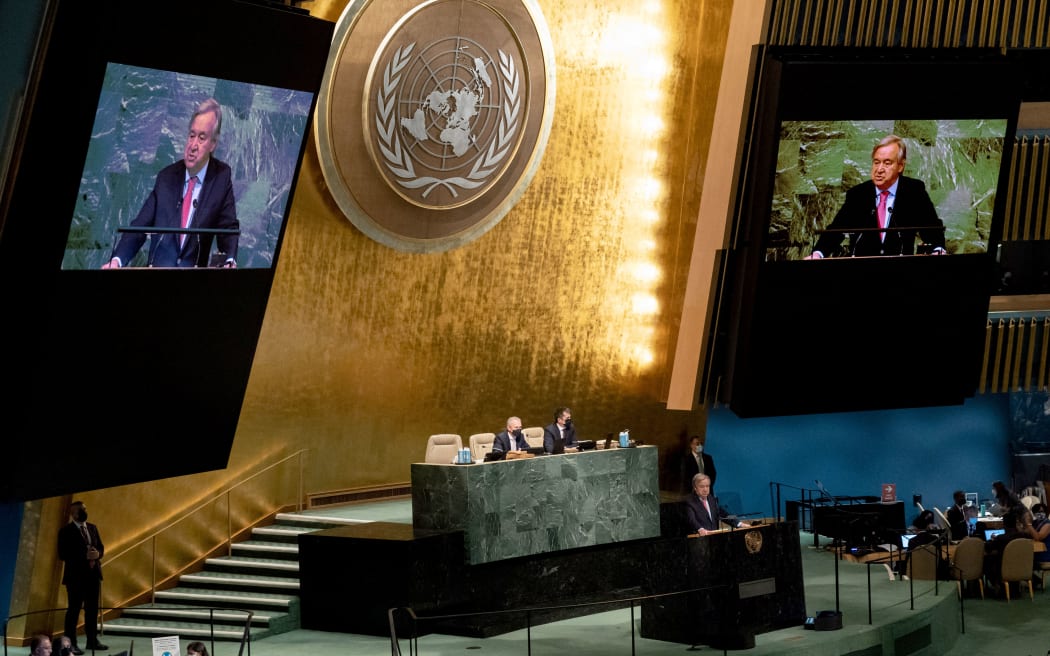 United Nations Secretary-General Antonio Guterres addresses the 77th session of the United Nations General Assembly at UN headquarters in New York City on September 20, 2022.