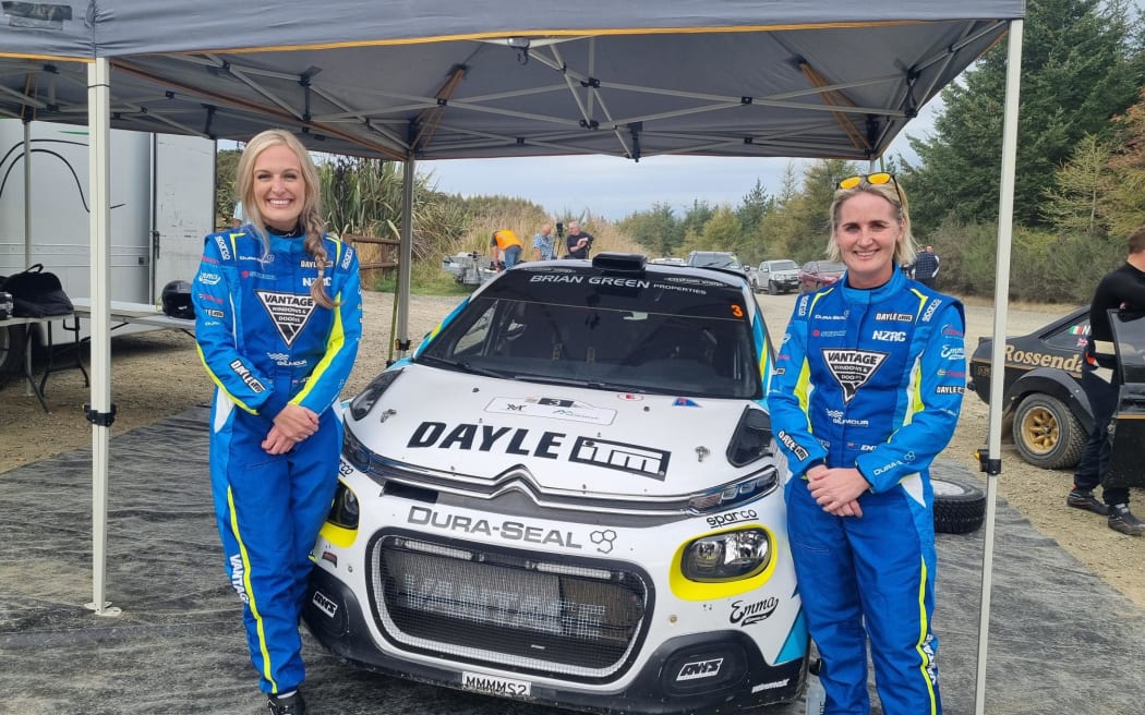 Navigator Katrina Renshaw and Dunedin rally driver Emma Gilmour ahead of the Otago Rally, on 10 April, 2024.