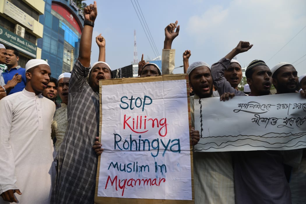 Bangladeshi activists of several Islamic groups shout slogans during a protest rally in November 2016  against the persecution of Rohingya Muslims in Myanmar.