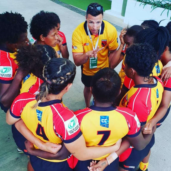 Paul Tietjens gets his message across during the Oceania Sevens.