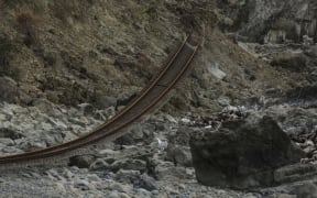 Railway tracks ripped from the line alond state highway 1 - north of Kaikoura