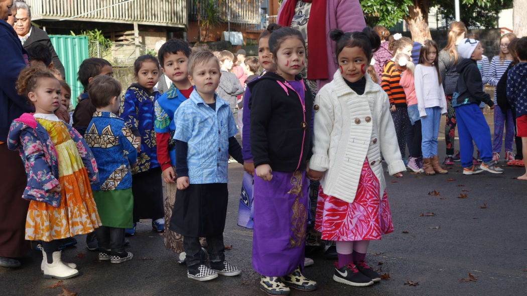 Children from the A'oga Fa'a Samoa in Grey Lynn celebrating Samoan Independence Day.