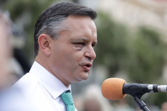 Greens Party co-leader James Shaw turned out for the schools' climate change strike, despite being injured in an attack the day prior.