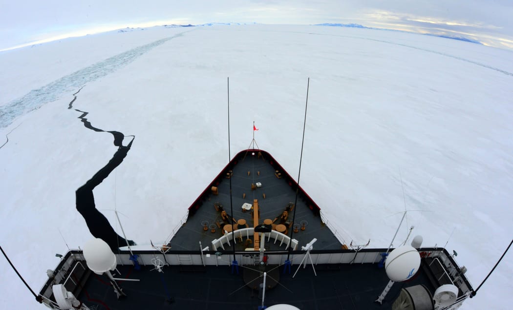A file photo shows US Coastguard icebreaker Polar Star in action.