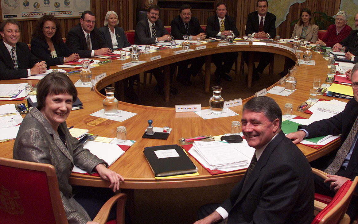 Helen Clark, Jim Anderton and the cabinet members of the Labour-Alliance coalition government, 1999