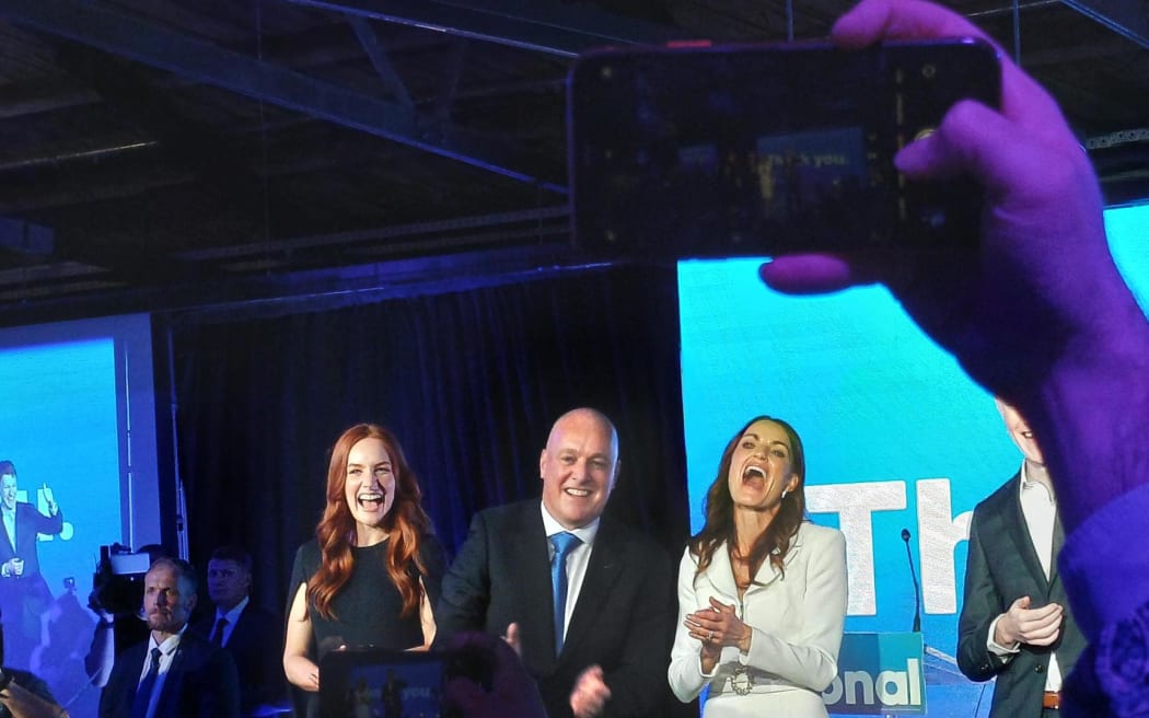 National leader Christopher Luxon and family celebrate on Election Night.