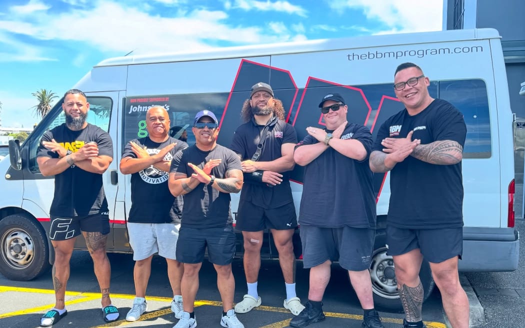David Letele, Founder of Buttabean Motivation (BBM) alongside the group who will run 'He Hauora He Taonga' at Spring Hill Corrections Facility in Auckland.